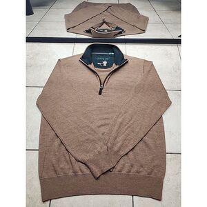 Orvis Jumper Mens Medium Brown 1/4 Quarter Zip 100% Merino Wool Sweater Pullover